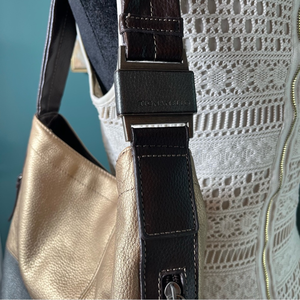 Tignanello Metallic Leather Two-Tone Hobo Bag in - Picture 4 of 13